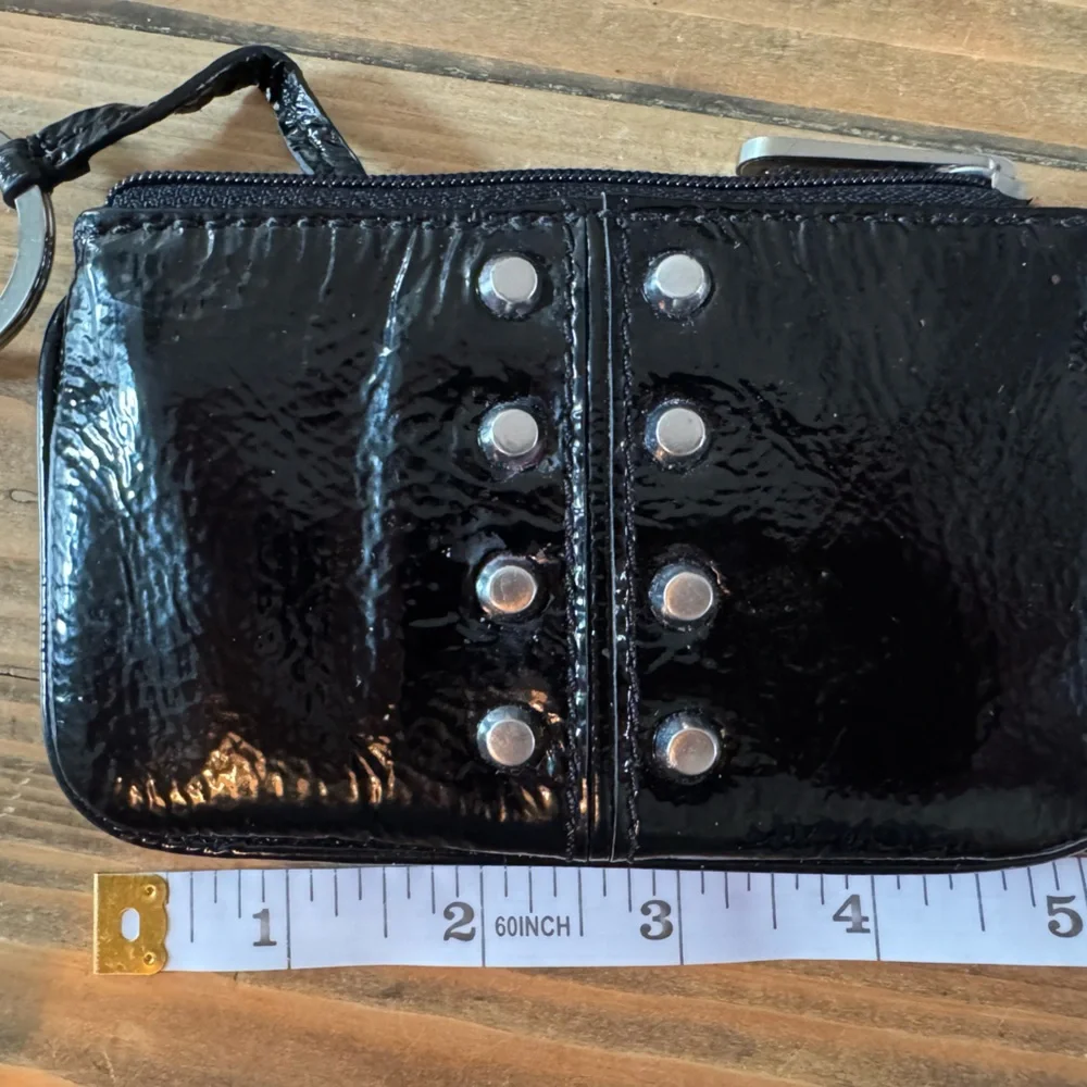 Michael Kors‎ Black Patent Leather Studded Coin Purse Key Ring Pouch